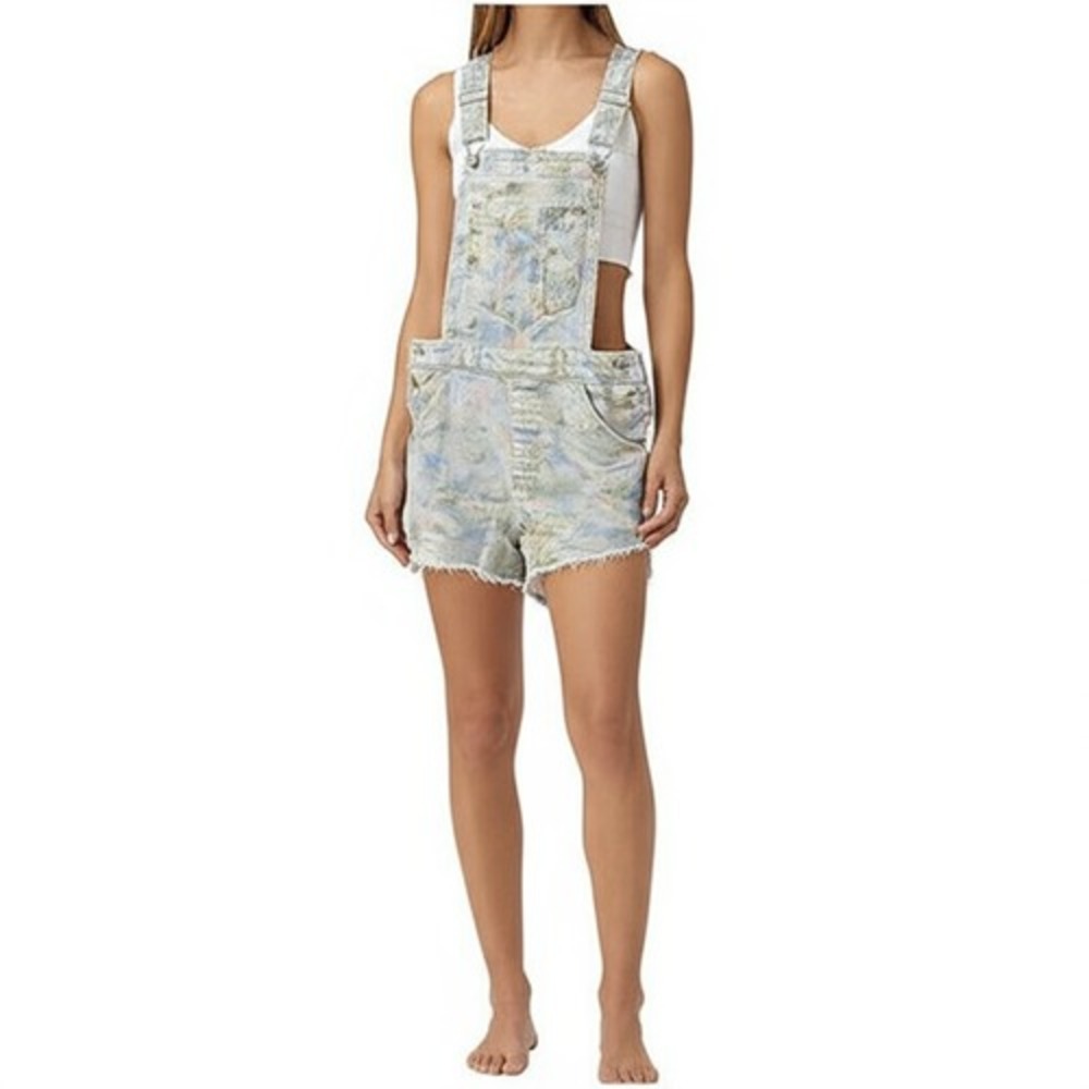 Anthropologie Pilcro Sz 28 Watercolor Frayed Raw Hem Cut Denim‎ Shortalls